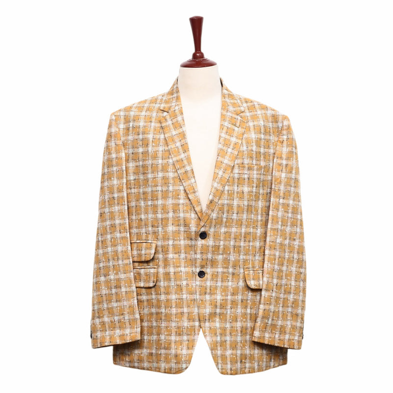 Mens Blazer Orange Beige Plaid Wool Dress Formal Jacket Wedding Sport Coat 48R