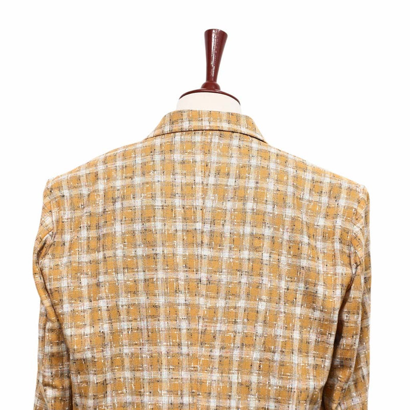 Mens Blazer Orange Beige Plaid Wool Dress Formal Jacket Wedding Sport Coat 48R