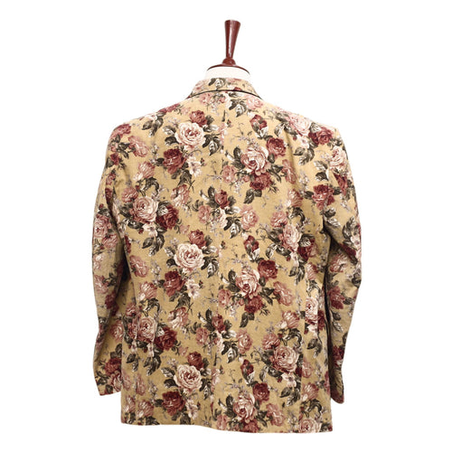 Mens Blazer Beige Pink Floral Corduroy Formal Suit Jacket Wedding Sport Coat 48R