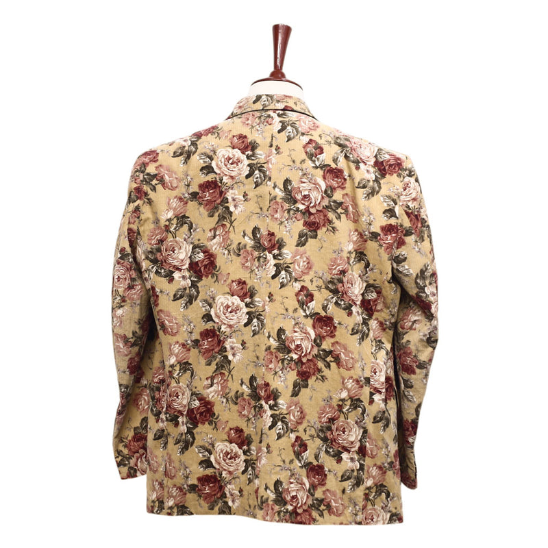 Mens Blazer Beige Pink Floral Corduroy Formal Suit Jacket Wedding Sport Coat 48R