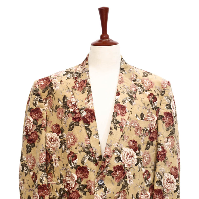 Mens Blazer Beige Pink Floral Corduroy Formal Suit Jacket Wedding Sport Coat 48R