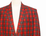 Mens Blazer Red Green Plaid Wool Dress Formal Suit Jacket Wedding Sport Coat 48R