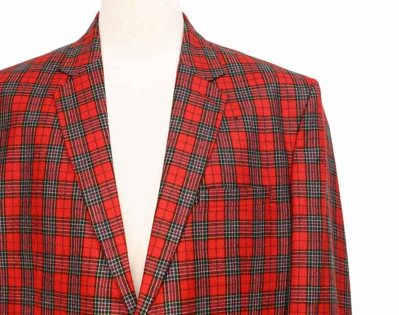 Mens Blazer Red Green Plaid Wool Dress Formal Suit Jacket Wedding Sport Coat 48R