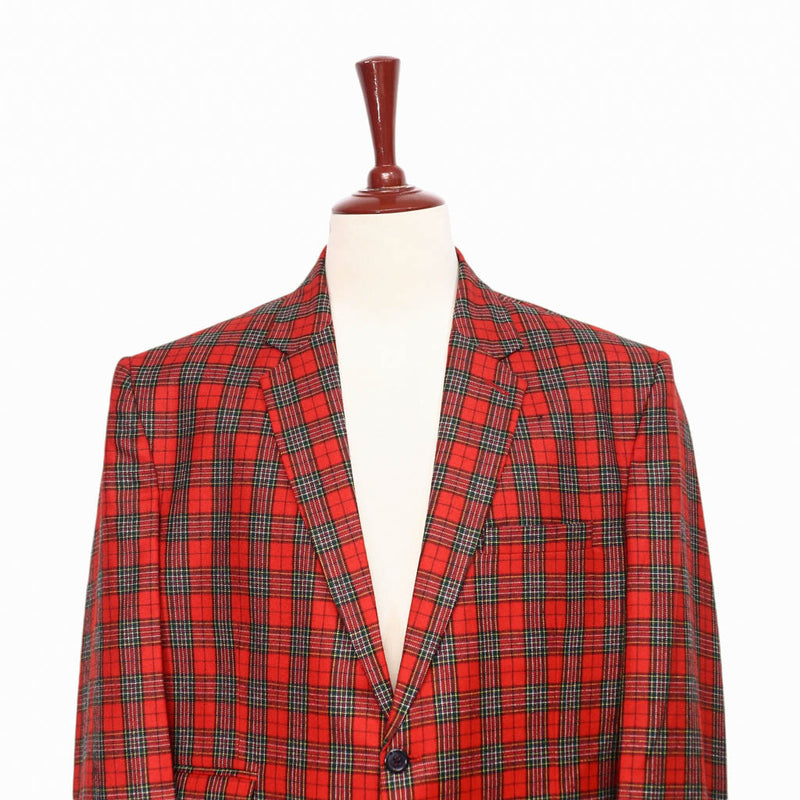 Mens Blazer Red Green Plaid Wool Dress Formal Suit Jacket Wedding Sport Coat 48R