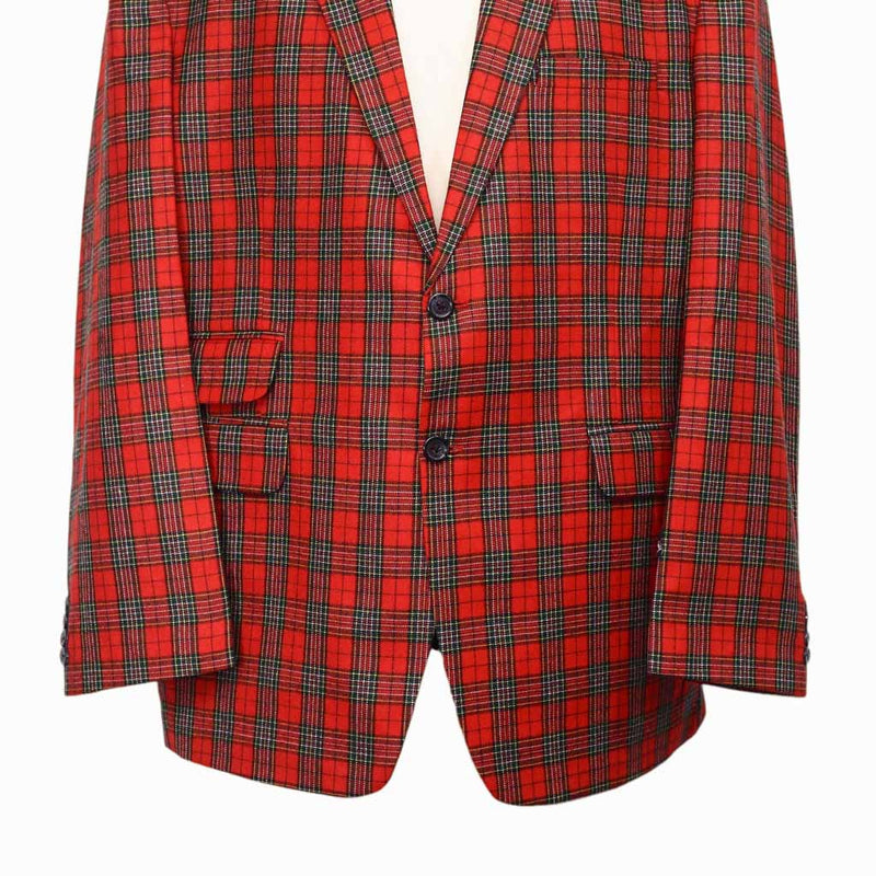 Mens Blazer Red Green Plaid Wool Dress Formal Suit Jacket Wedding Sport Coat 48R