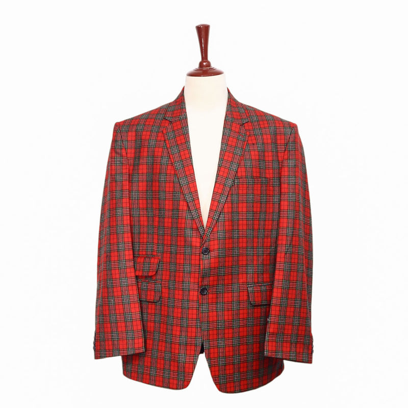 Mens Blazer Red Green Plaid Wool Dress Formal Suit Jacket Wedding Sport Coat 48R