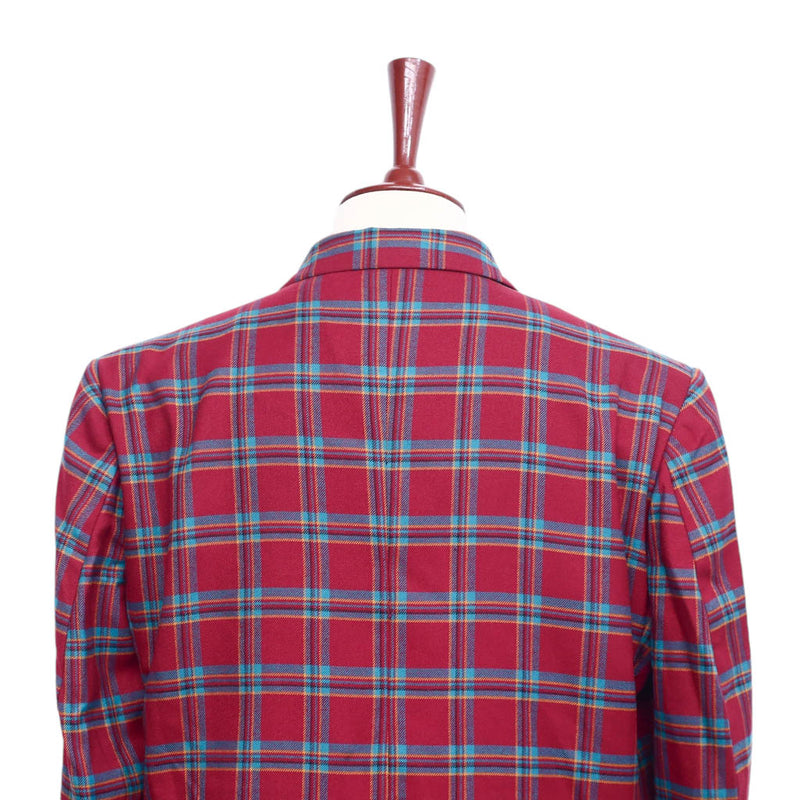 Mens Blazer Plaid Red Teal Orange Wool Formal Suit Jacket Wedding Sport Coat 46R
