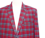 Mens Blazer Plaid Red Teal Orange Wool Formal Suit Jacket Wedding Sport Coat 46R