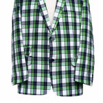 Mens Blazer Plaid Green Blue White Dress Formal Jacket Wedding Sport Coat 46R
