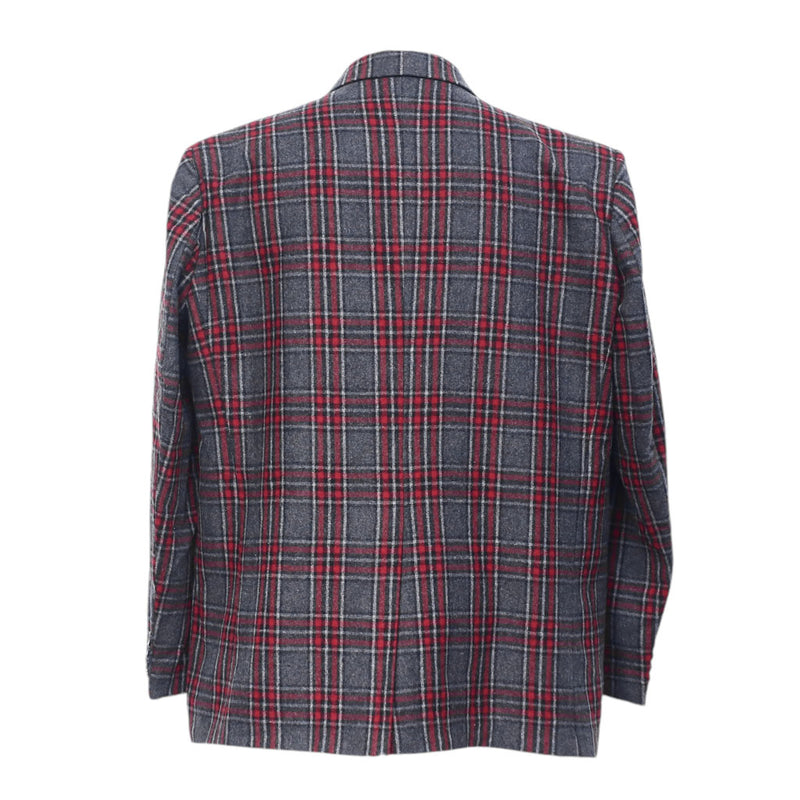 Mens Blazer Gray Red Plaid Check Wool Dress Formal Jacket Wedding Sport Coat 48R