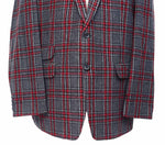 Mens Blazer Gray Red Plaid Check Wool Dress Formal Jacket Wedding Sport Coat 48R