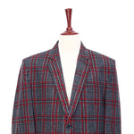 Mens Blazer Gray Red Plaid Check Wool Dress Formal Jacket Wedding Sport Coat 48R