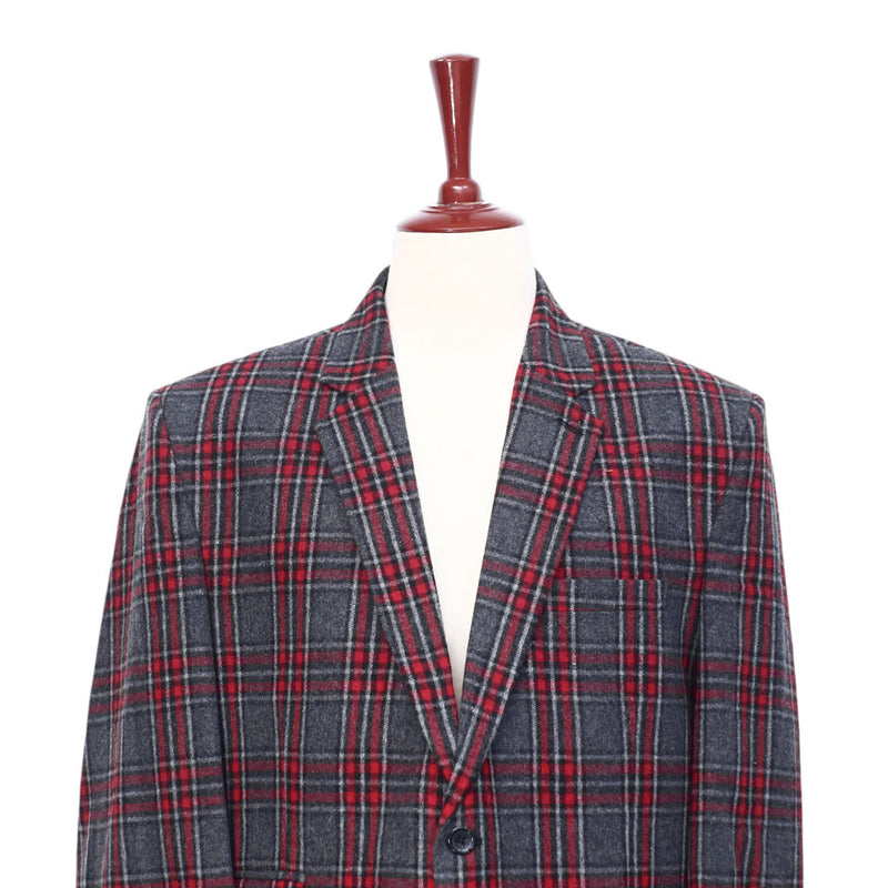 Mens Blazer Gray Red Plaid Check Wool Dress Formal Jacket Wedding Sport Coat 48R