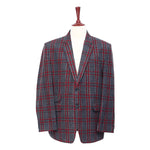 Mens Blazer Gray Red Plaid Check Wool Dress Formal Jacket Wedding Sport Coat 48R