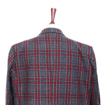 Mens Blazer Gray Red Plaid Check Wool Dress Formal Jacket Wedding Sport Coat 48R