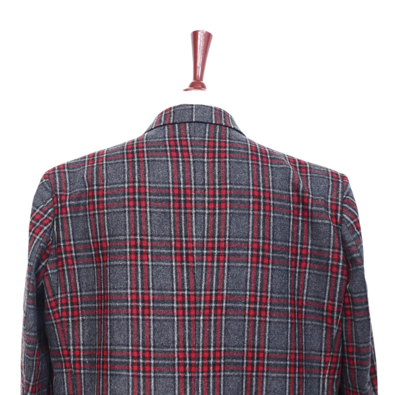 Mens Blazer Gray Red Plaid Check Wool Dress Formal Jacket Wedding Sport Coat 48R