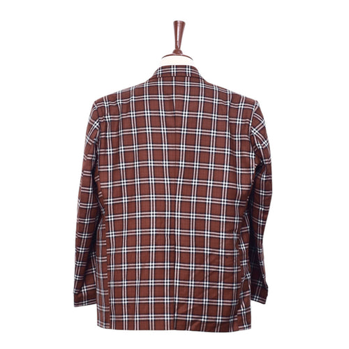 Mens Blazer Brown Ivory Plaid Wool Formal Party Jacket Wedding Sport Coat 48R