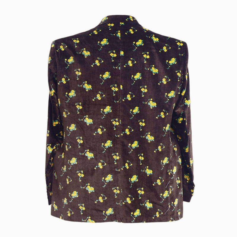 Mens Blazer Velvet Floral Brown Yellow Formal Suit Jacket Wedding Sport Coat 48R