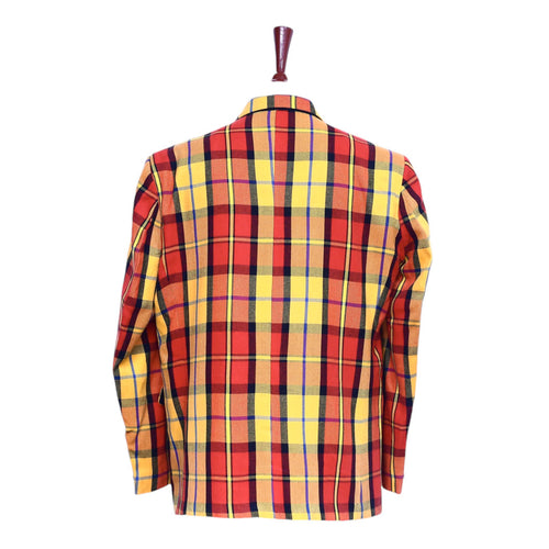 Mens Blazer Red Yellow Plaid Wool Dress Formal Jacket Wedding Sport Coat 48R