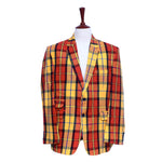 Mens Blazer Red Yellow Plaid Wool Dress Formal Jacket Wedding Sport Coat 48R