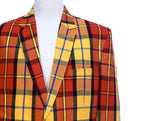 Mens Blazer Red Yellow Plaid Wool Dress Formal Jacket Wedding Sport Coat 48R