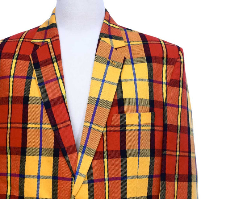 Mens Blazer Red Yellow Plaid Wool Dress Formal Jacket Wedding Sport Coat 48R