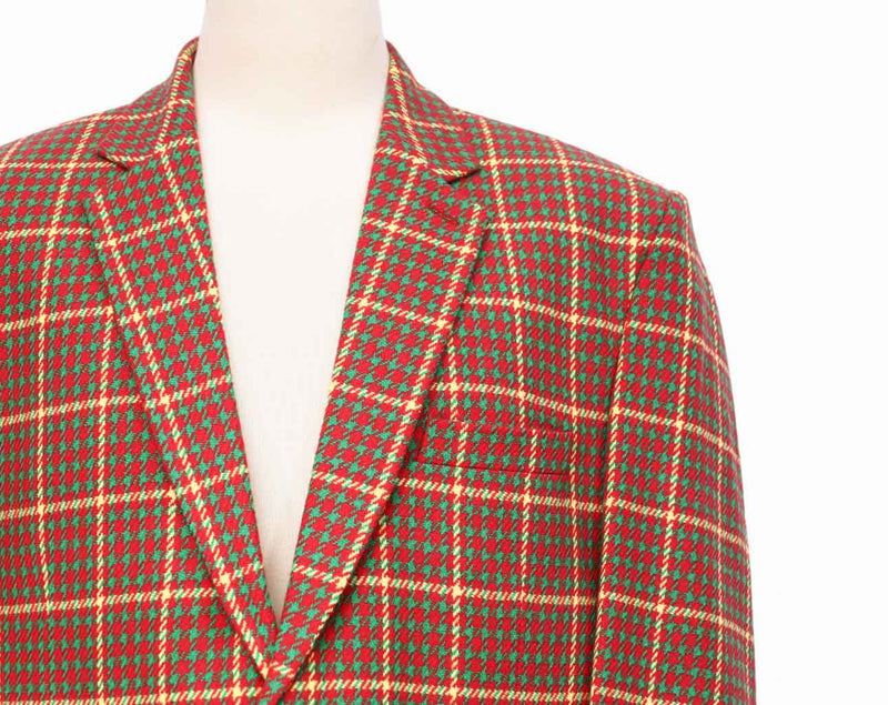 Mens Blazer Red Green Yellow Plaid Check Wool Dress Formal Jacket Sport Coat 48R