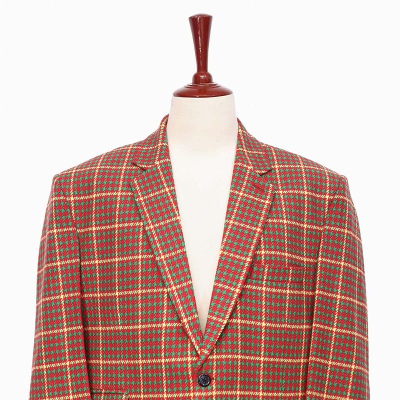 Mens Blazer Red Green Yellow Plaid Check Wool Dress Formal Jacket Sport Coat 48R