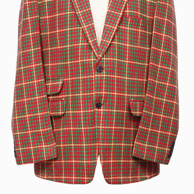 Mens Blazer Red Green Yellow Plaid Check Wool Dress Formal Jacket Sport Coat 48R