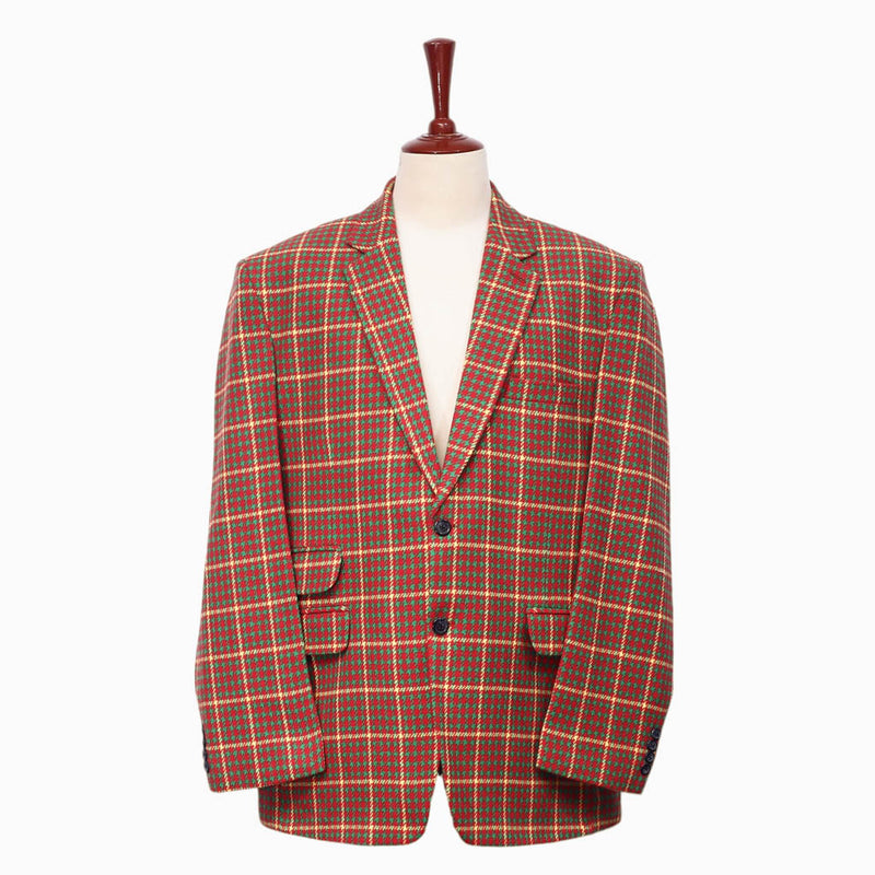 Mens Blazer Red Green Yellow Plaid Check Wool Dress Formal Jacket Sport Coat 48R