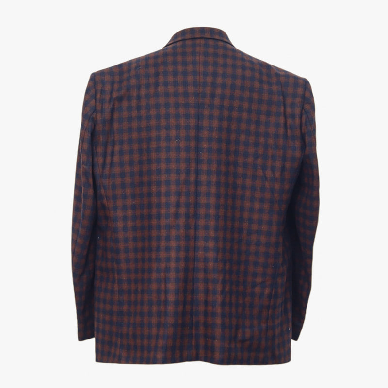 Mens Blazer Plaid Check 100% Wool Brown Blue Dress Formal Jacket Sport Coat 48R