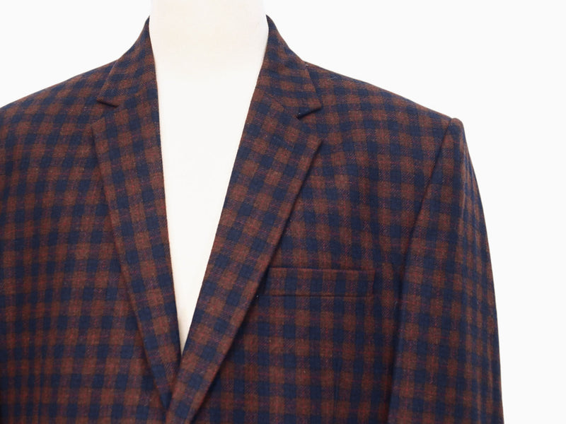 Mens Blazer Plaid Check 100% Wool Brown Blue Dress Formal Jacket Sport Coat 48R