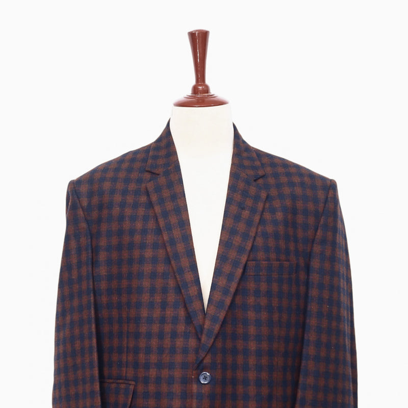 Mens Blazer Plaid Check 100% Wool Brown Blue Dress Formal Jacket Sport Coat 48R