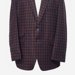 Mens Blazer Plaid Check 100% Wool Brown Blue Dress Formal Jacket Sport Coat 48R