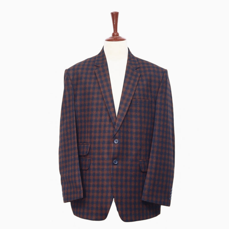 Mens Blazer Plaid Check 100% Wool Brown Blue Dress Formal Jacket Sport Coat 48R