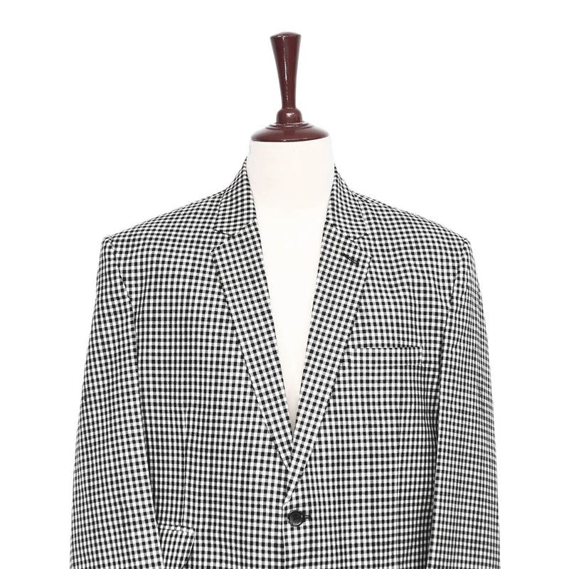 Mens Blazer Black White Check Plaid Cotton Formal Jacket Wedding Sport Coat 48R