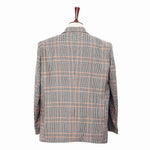 Mens Blazer Plaid 100% Wool Beige Orange Blue Dress Formal Jacket Sport Coat 48R