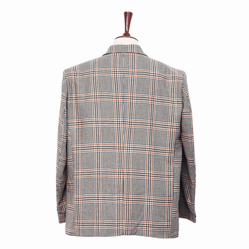 Mens Blazer Plaid 100% Wool Beige Orange Blue Dress Formal Jacket Sport Coat 48R