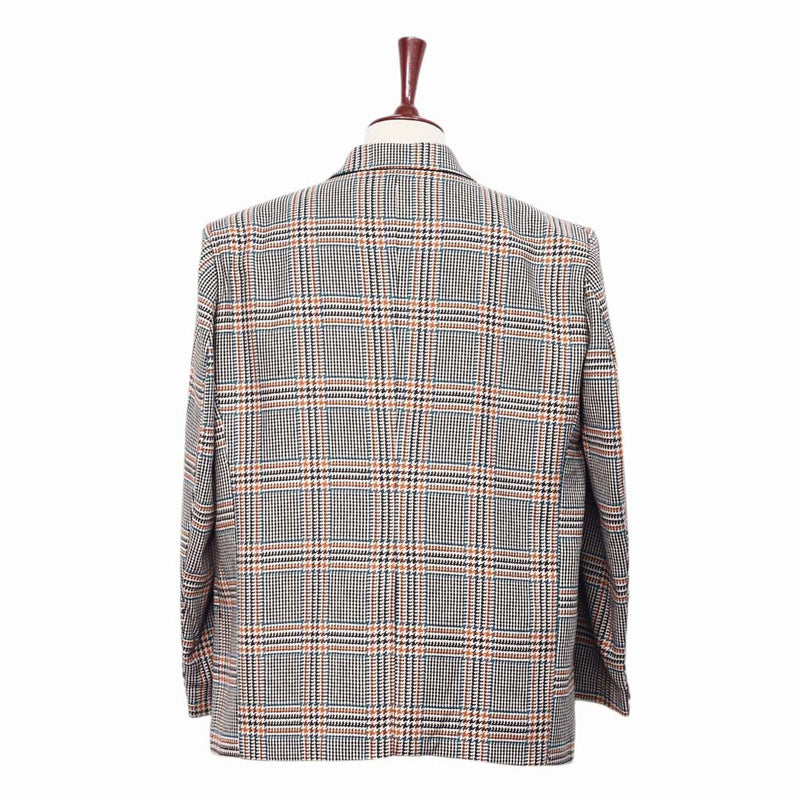 Mens Blazer Plaid 100% Wool Beige Orange Blue Dress Formal Jacket Sport Coat 48R