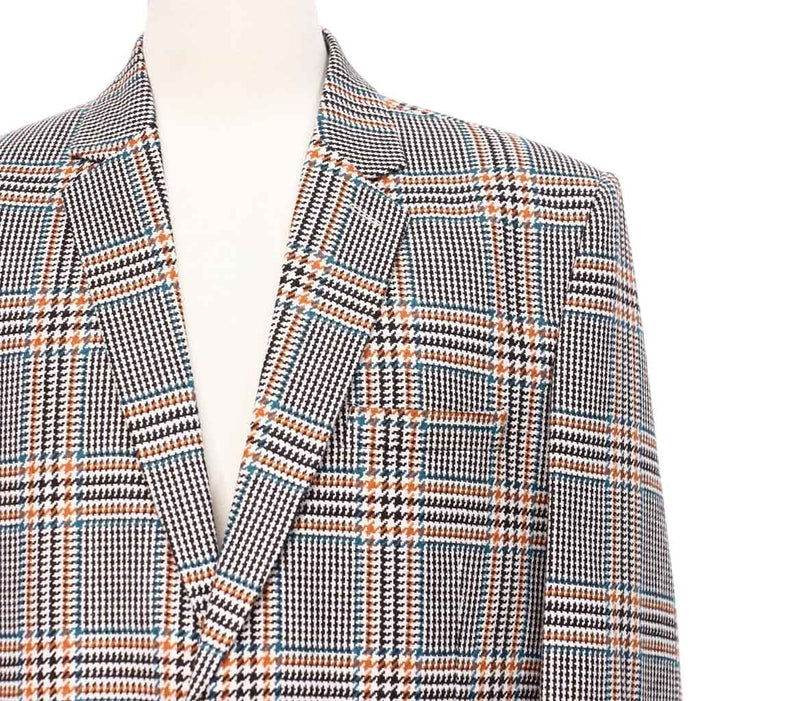 Mens Blazer Plaid 100% Wool Beige Orange Blue Dress Formal Jacket Sport Coat 48R
