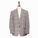 Mens Blazer Plaid 100% Wool Beige Orange Blue Dress Formal Jacket Sport Coat 48R