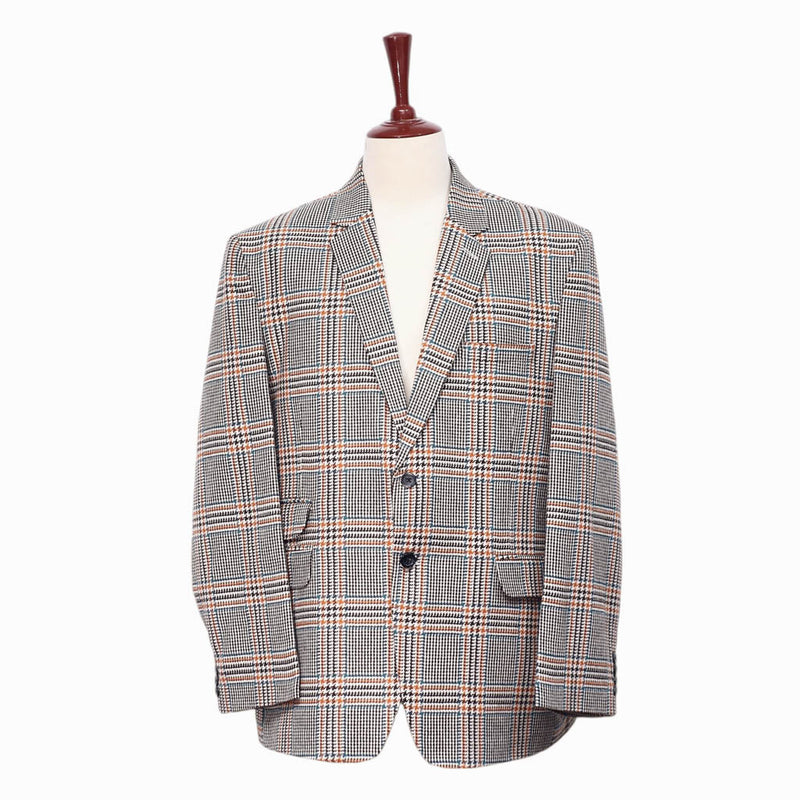 Mens Blazer Plaid 100% Wool Beige Orange Blue Dress Formal Jacket Sport Coat 48R