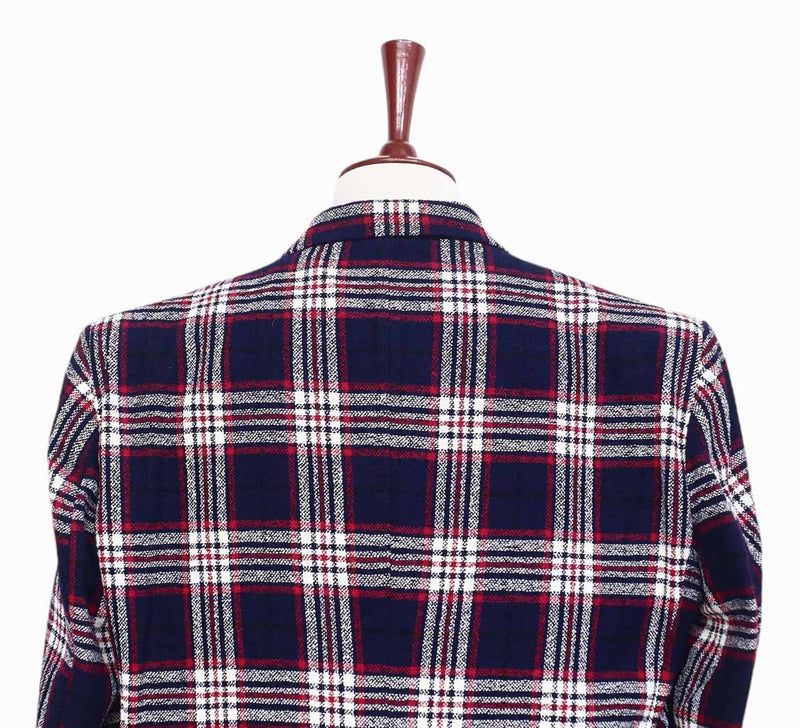 Mens Blazer Plaid Check Blue Red White Formal Suit Jacket Wedding Sport Coat 48R