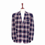 Mens Blazer Plaid Check Blue Red White Formal Suit Jacket Wedding Sport Coat 48R