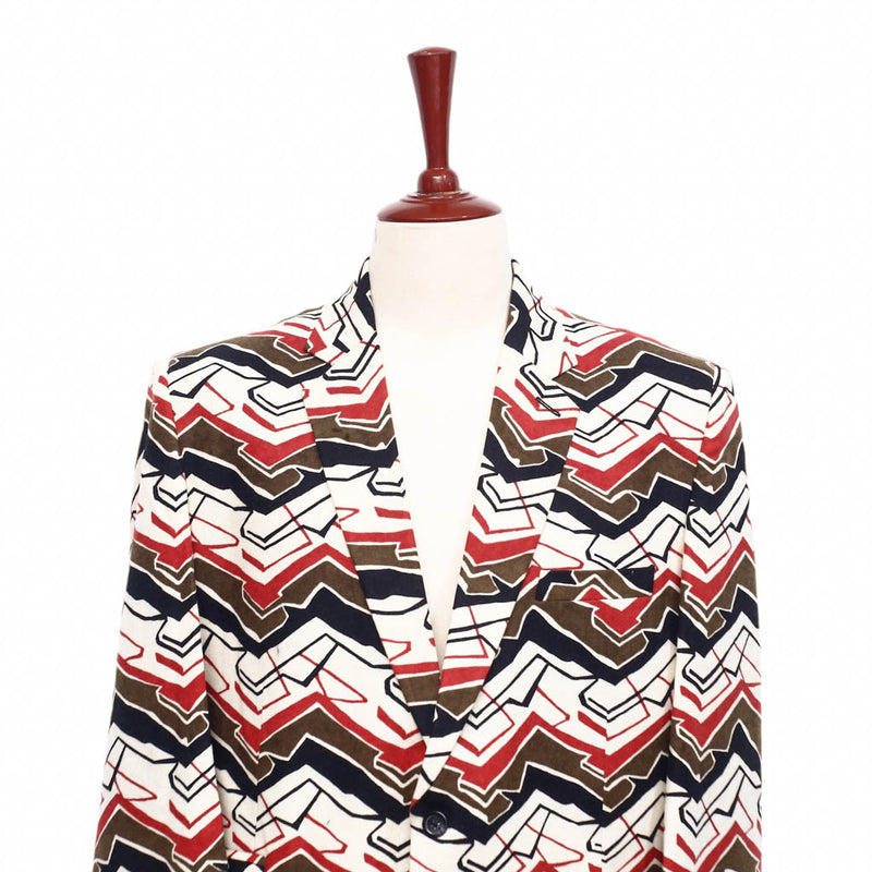 Mens Blazer Ivory Red Black Abstract Wool Formal Jacket Wedding Sport Coat 48R