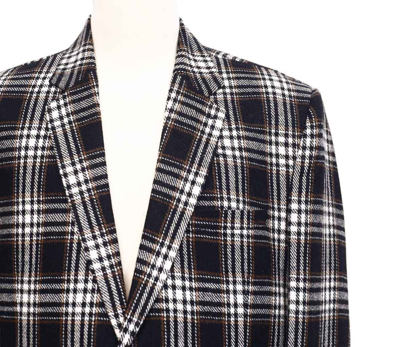 Mens Blazer Plaid Wool Black White Brown Formal Jacket Wedding Sport Coat 48R