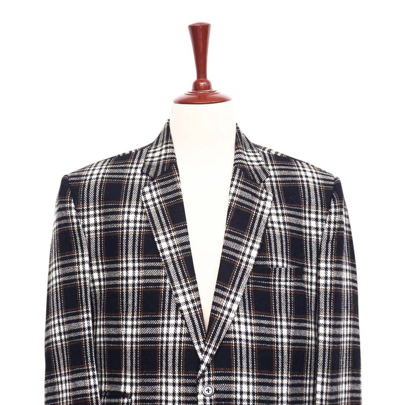 Mens Blazer Plaid Wool Black White Brown Formal Jacket Wedding Sport Coat 48R