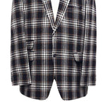 Mens Blazer Plaid Wool Black White Brown Formal Jacket Wedding Sport Coat 48R