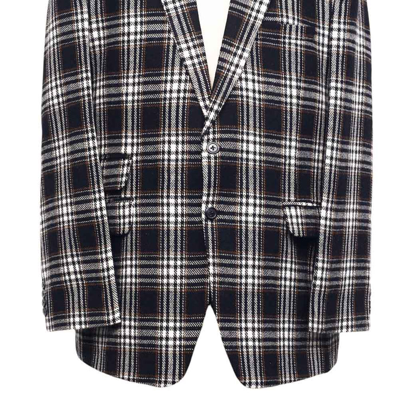 Mens Blazer Plaid Wool Black White Brown Formal Jacket Wedding Sport Coat 48R