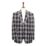 Mens Blazer Plaid Wool Black White Brown Formal Jacket Wedding Sport Coat 48R